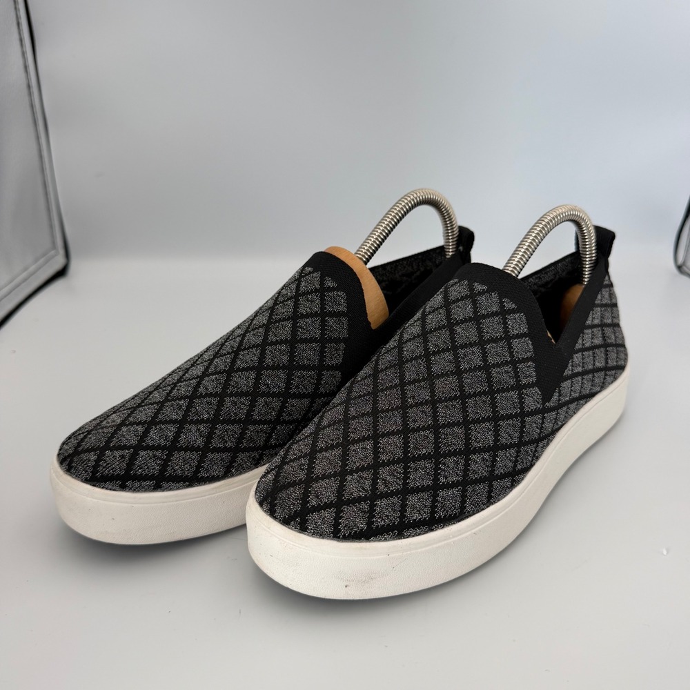 Bernie Mev New York Black Silver Diamond Grid Slip On Sneakers Shoes Womens 39